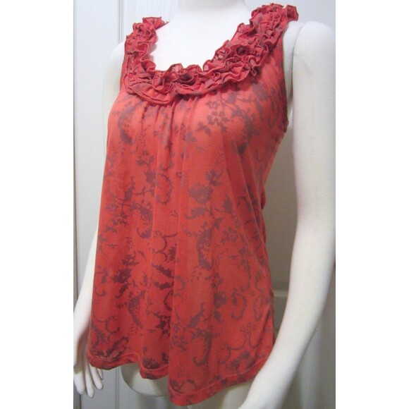 TESTAMENT Anthropologie - Coral Ruffled Neck Knit Sleeveless Tank Top size Small - Picture 2 of 8